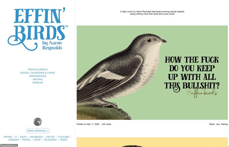 effinbirds.com – Tumblr blog using the Lemonade Tumblr theme by Stash Themes