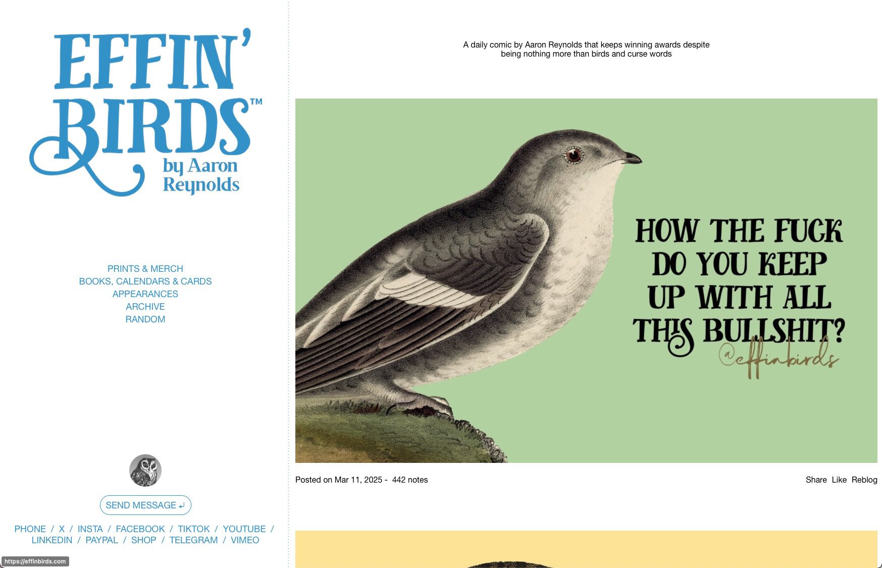 effinbirds.com – Tumblr blog using the Lemonade Tumblr theme by Stash Themes